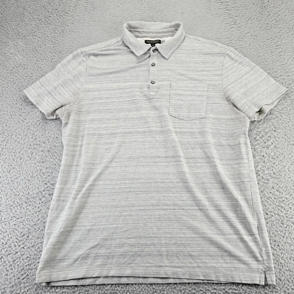 Banana Republic Shirt Mens XL Gray Dress Polo Short Sleeve Classiccore‎
